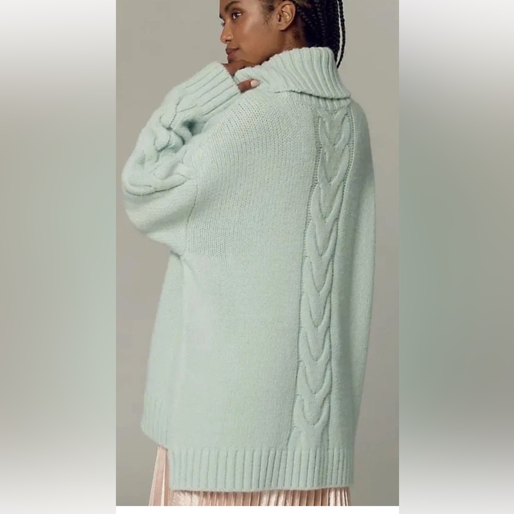 Anthropologie Pilcro Slouchy Cable Knit Turtleneck Sweater Sky Blue - Picture 3 of 6